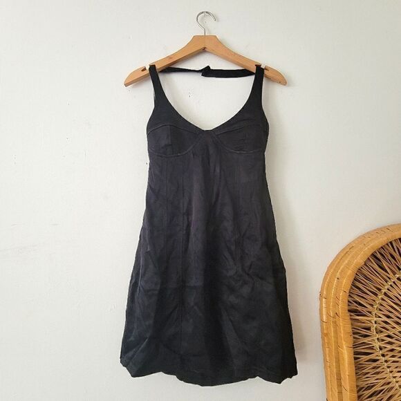 Zara Black Halter Mini Dress Satin M - Picture 1 of 11
